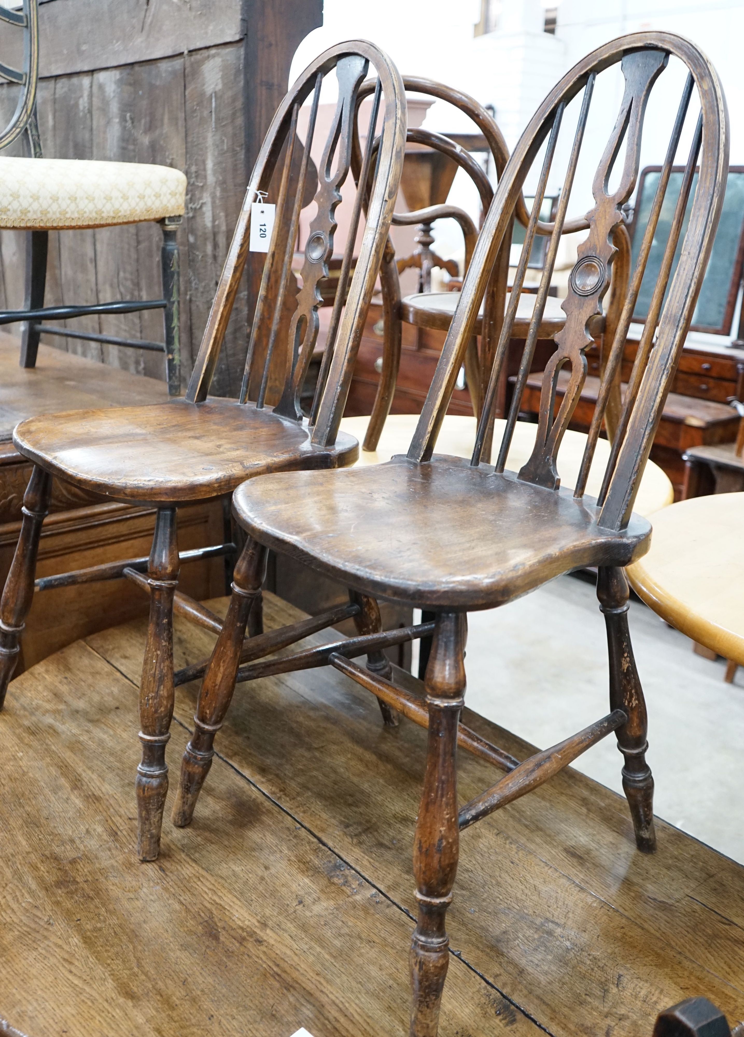 A pair of Victorian ash and elm Windsor dining chairs